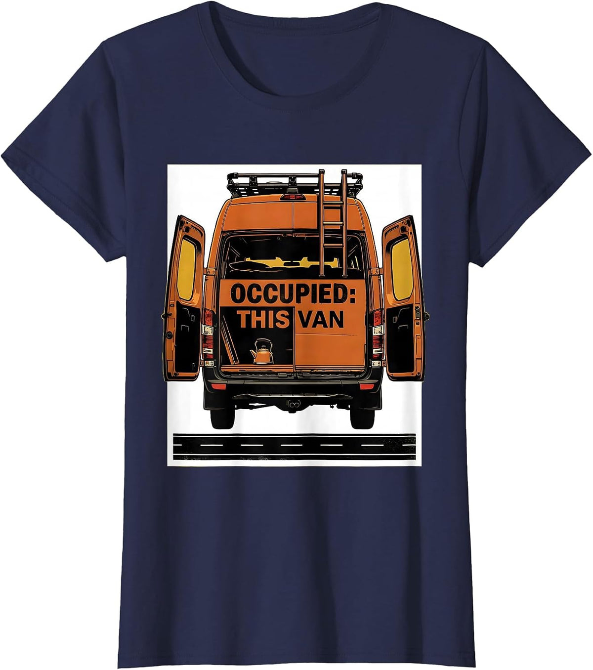 Women's Occupied: This Van Vintage Van Life Nomads Road Trip T-Shirt - Navy Blue