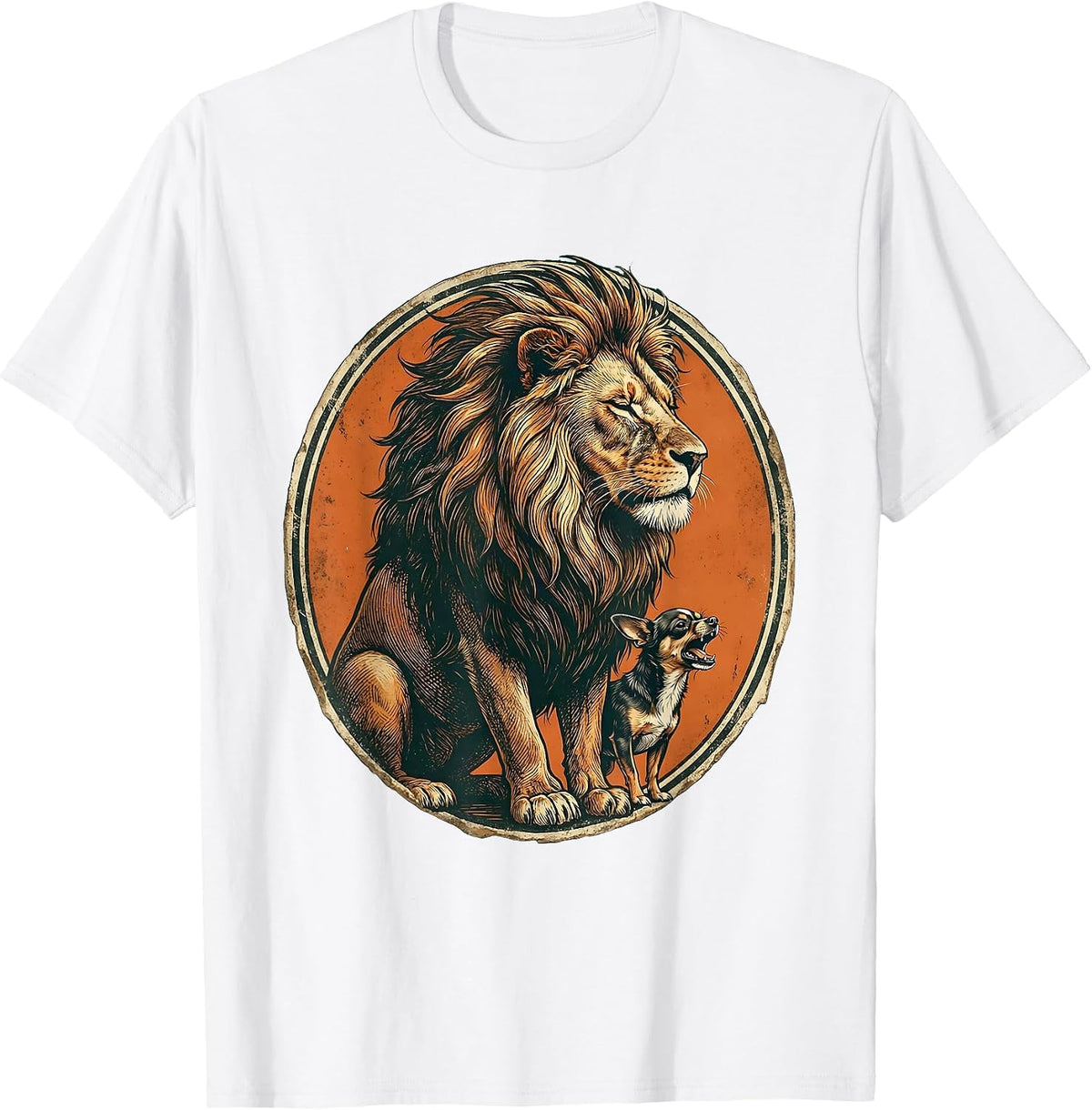 Men's Lion Unbothered by Tiny Chihuahua Graphic T-Shirt - White