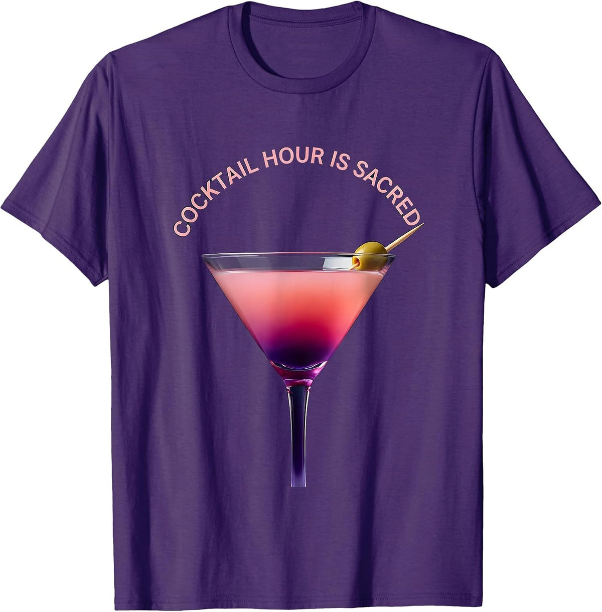 Cocktail Hour Is Sacred Martini Design T-Shirt - Purple