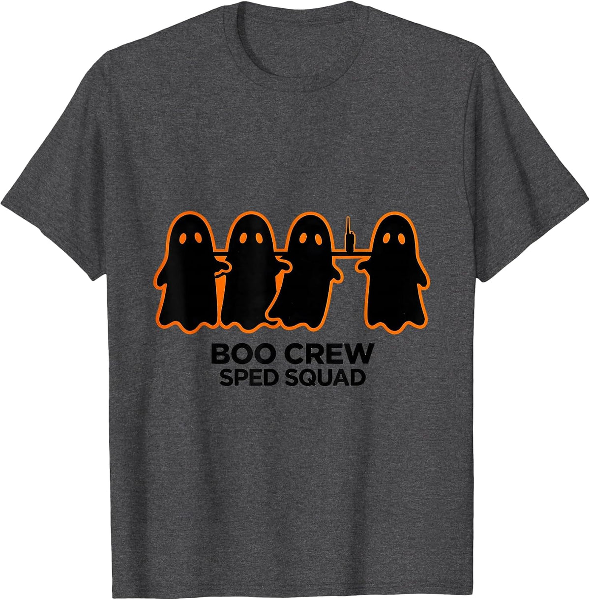 Men's Boo Crew SPED Squad Stencil Ghost Paraprofessional Halloween T-Shirt - Dark Heather Grey