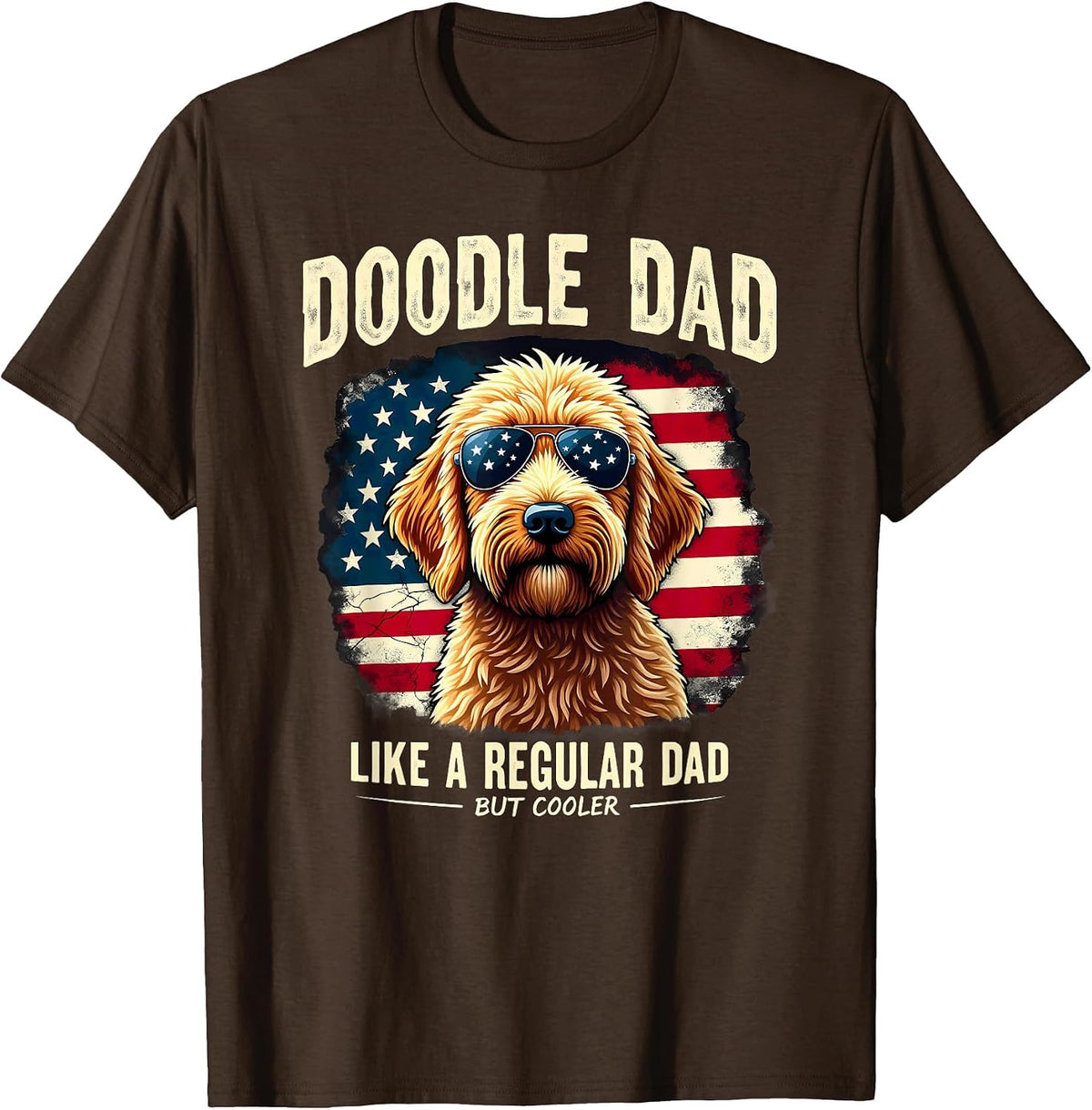 US Flag Doodle Dad Like A Regular Dad But Cooler T-Shirt - Brown