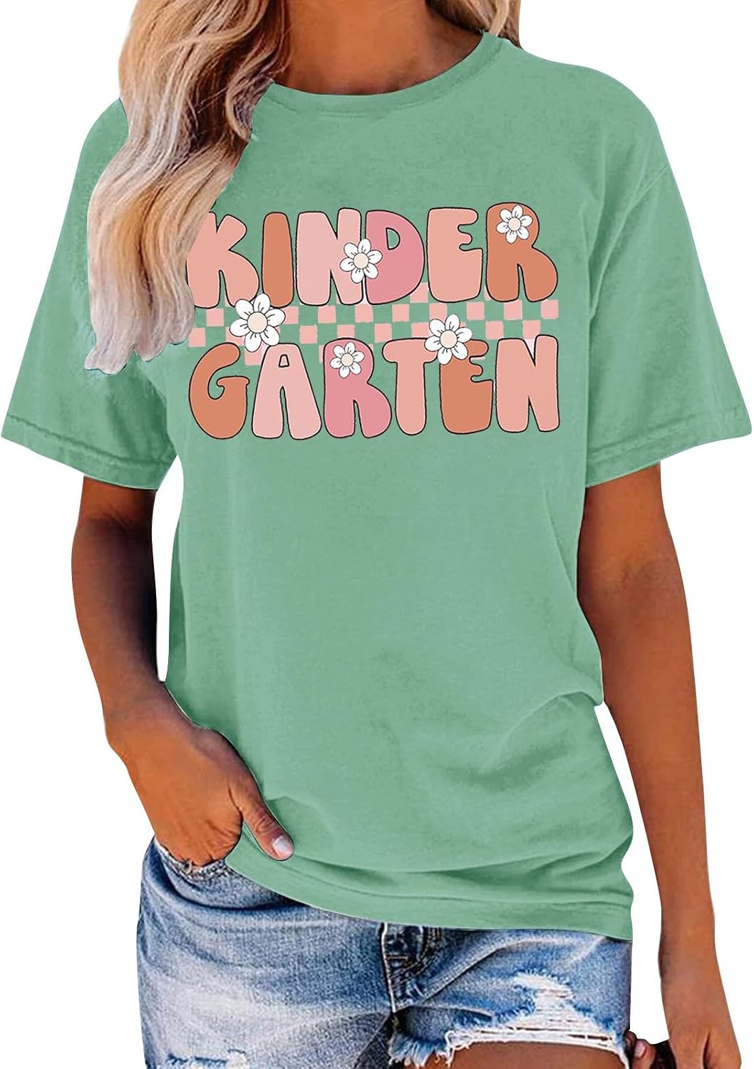 SHAOBGE Teacher Shirts for Women Kindergarten School Nurse Graphic Tee - 3-green