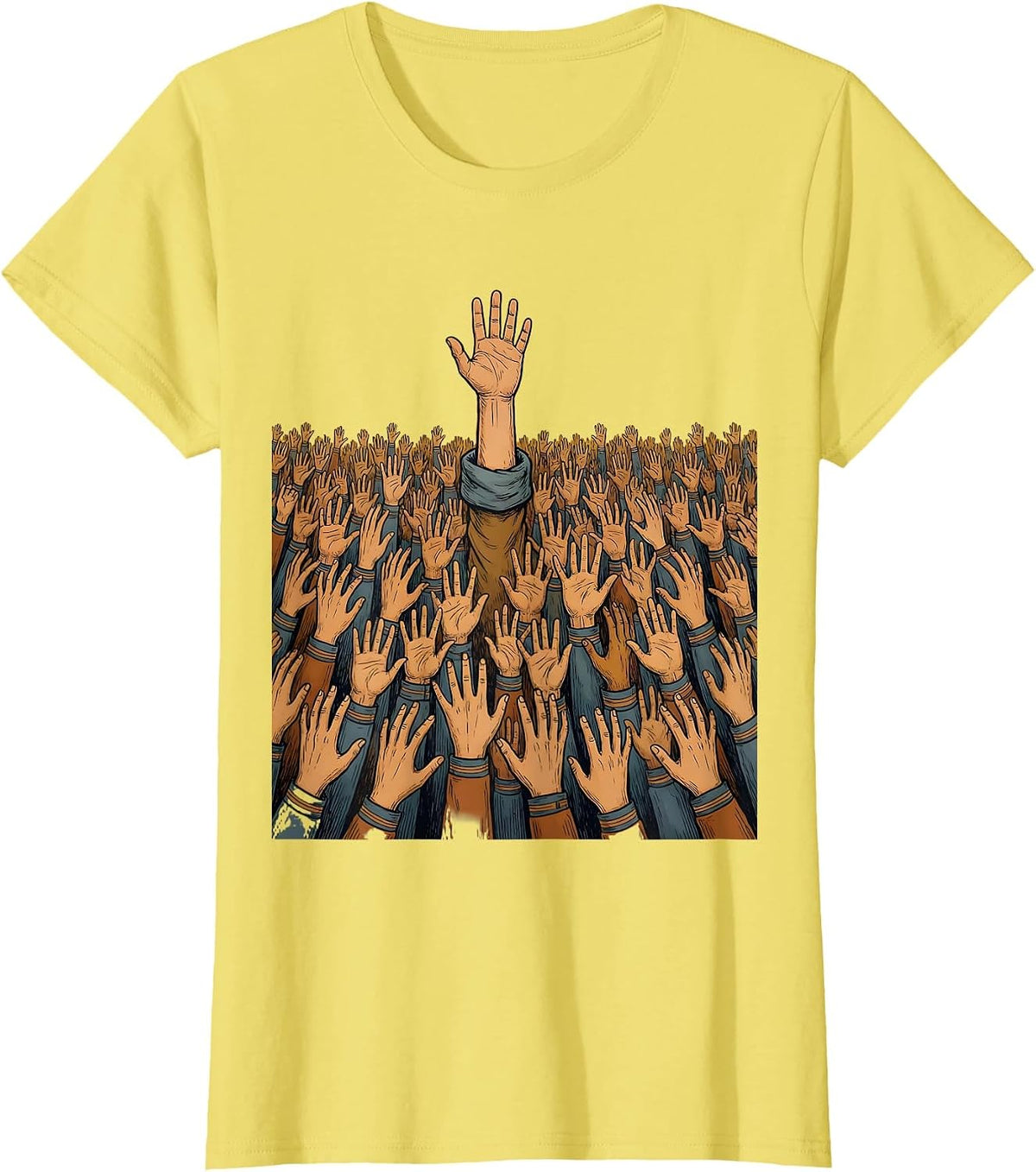 Women's Substitute Teacher Raised Hands Classroom Graphic T-Shirt - Lemon Yellow
