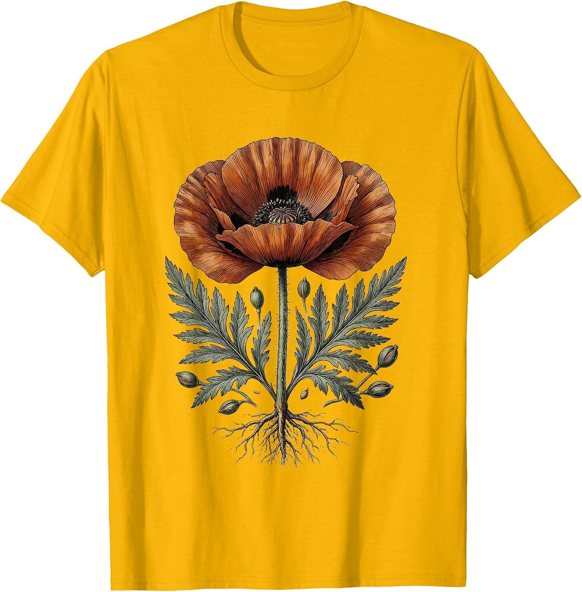 Men's Bohemian Van Life Mountain Sunset Illustration T-Shirt - Golden Yellow