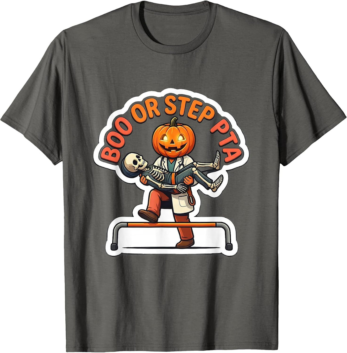 Men's Boo Or Step PTA Funny Physical Therapy Halloween T-Shirt - Asphalt Grey