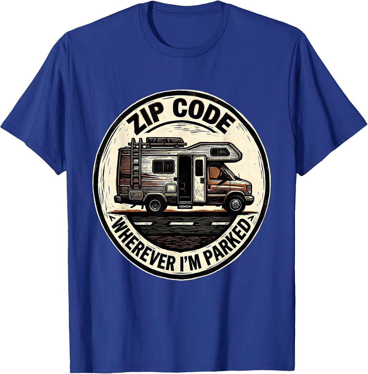 Men's Zip Code: Wherever I'm Parked Vintage Van Life Camper Van T-Shirt - Royal Blue