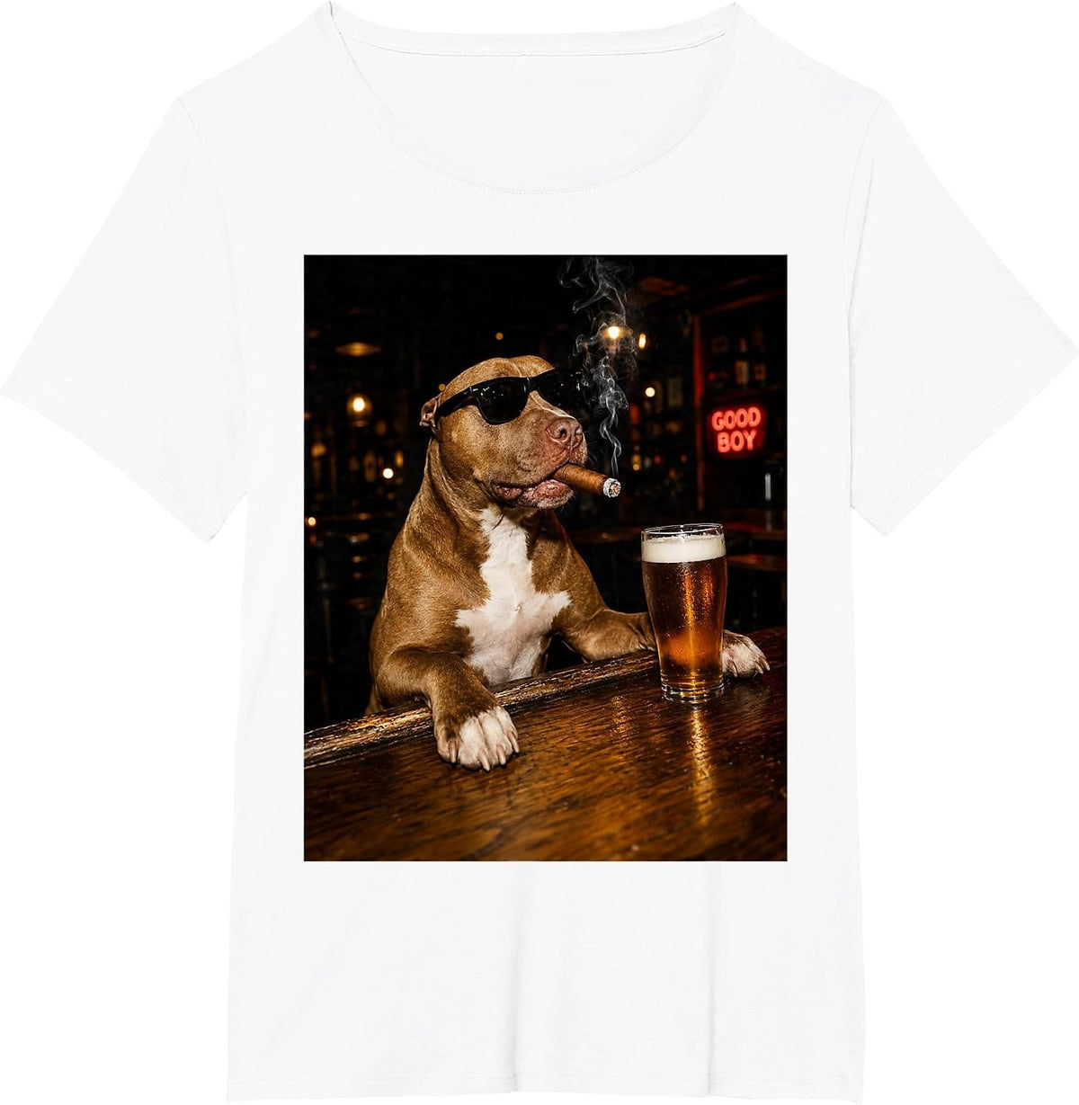 Silly Pitbull Drinking Beer Graphic Good Boy Dog Lovers T-Shirt - White