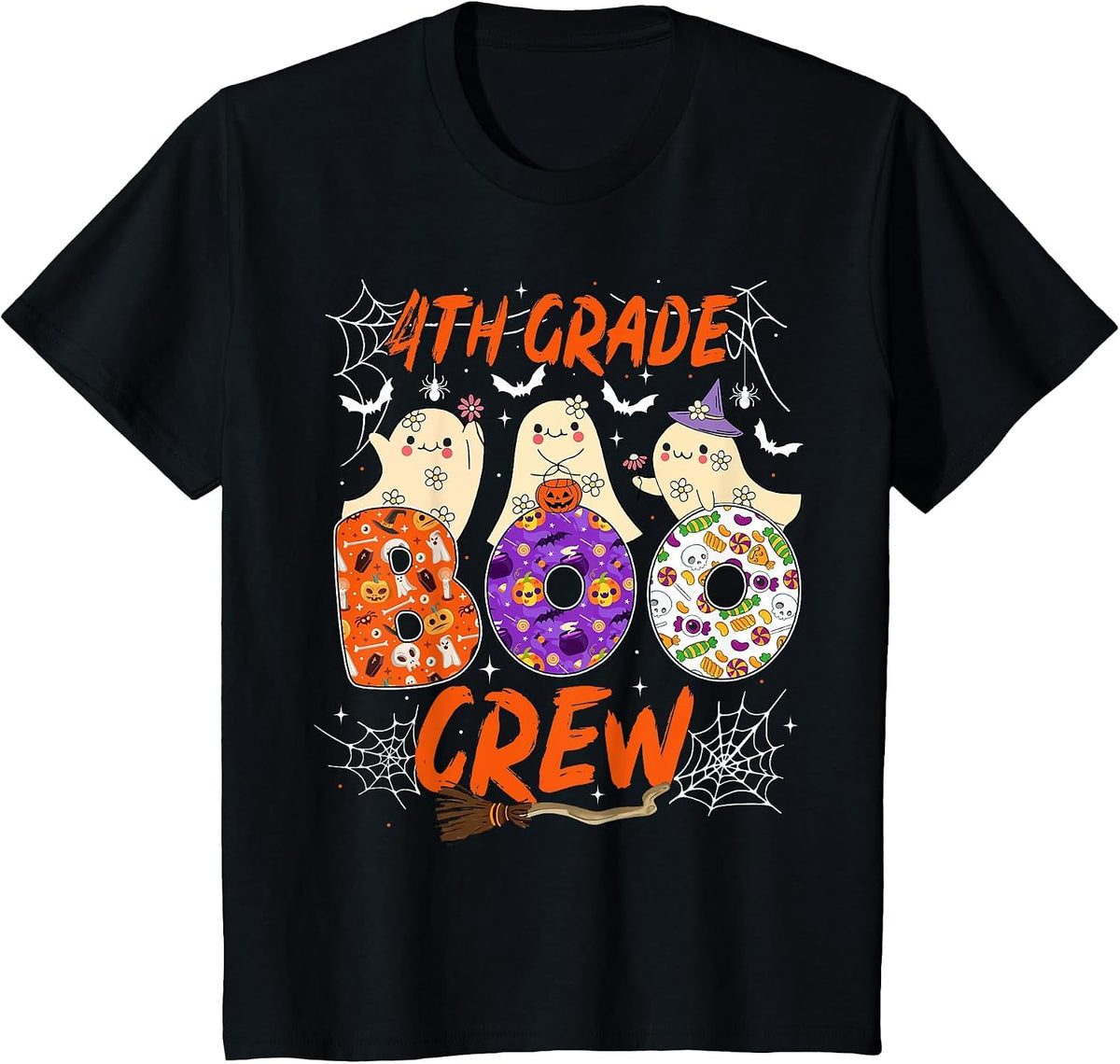 4th Grade Boo Crew Funny Fourth Grade Halloween Teacher Kid T-Shirt - Black