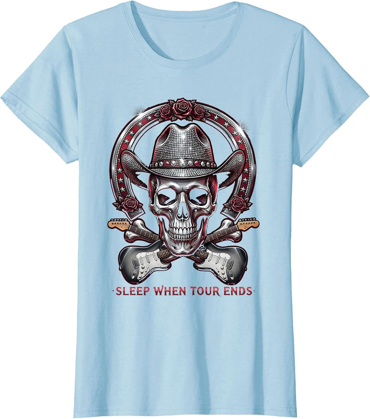 Women's Sleep When Tour Ends Metal Band Graphic Design T-Shirt - Baby Blue