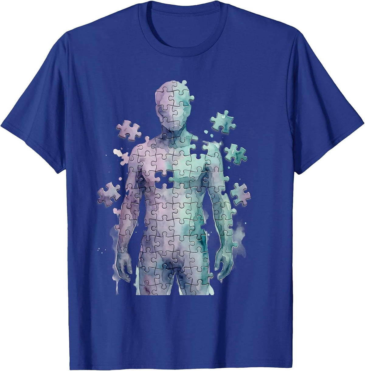Puzzle Piece Figure Mental Health Awareness Design T-Shirt - Royal Blue