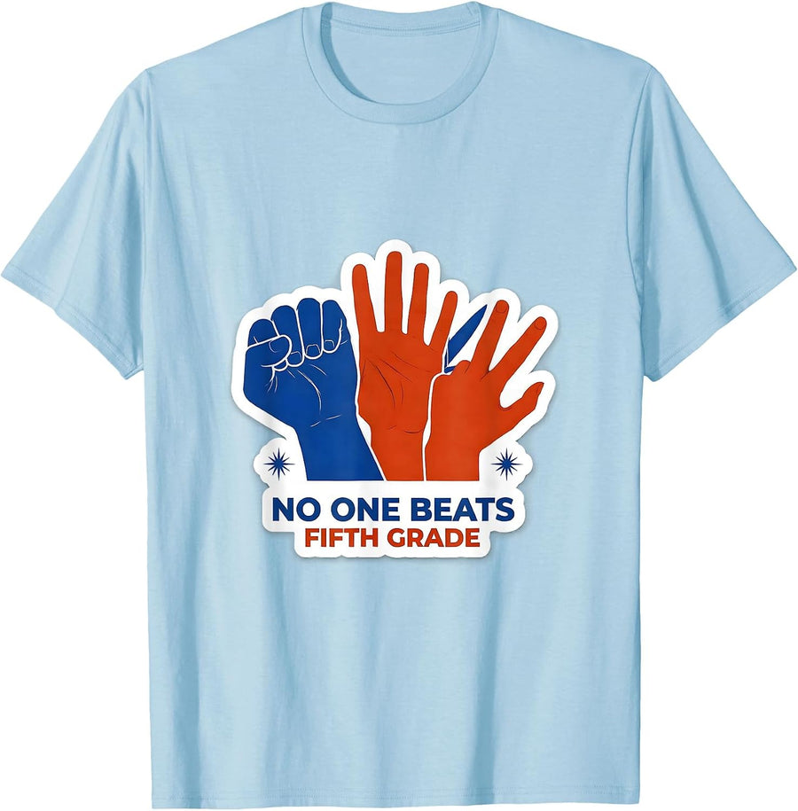 Men's No One Beats Fifth Grade Funny Fifth Grade Teacher Back T-Shirt - Baby Blue