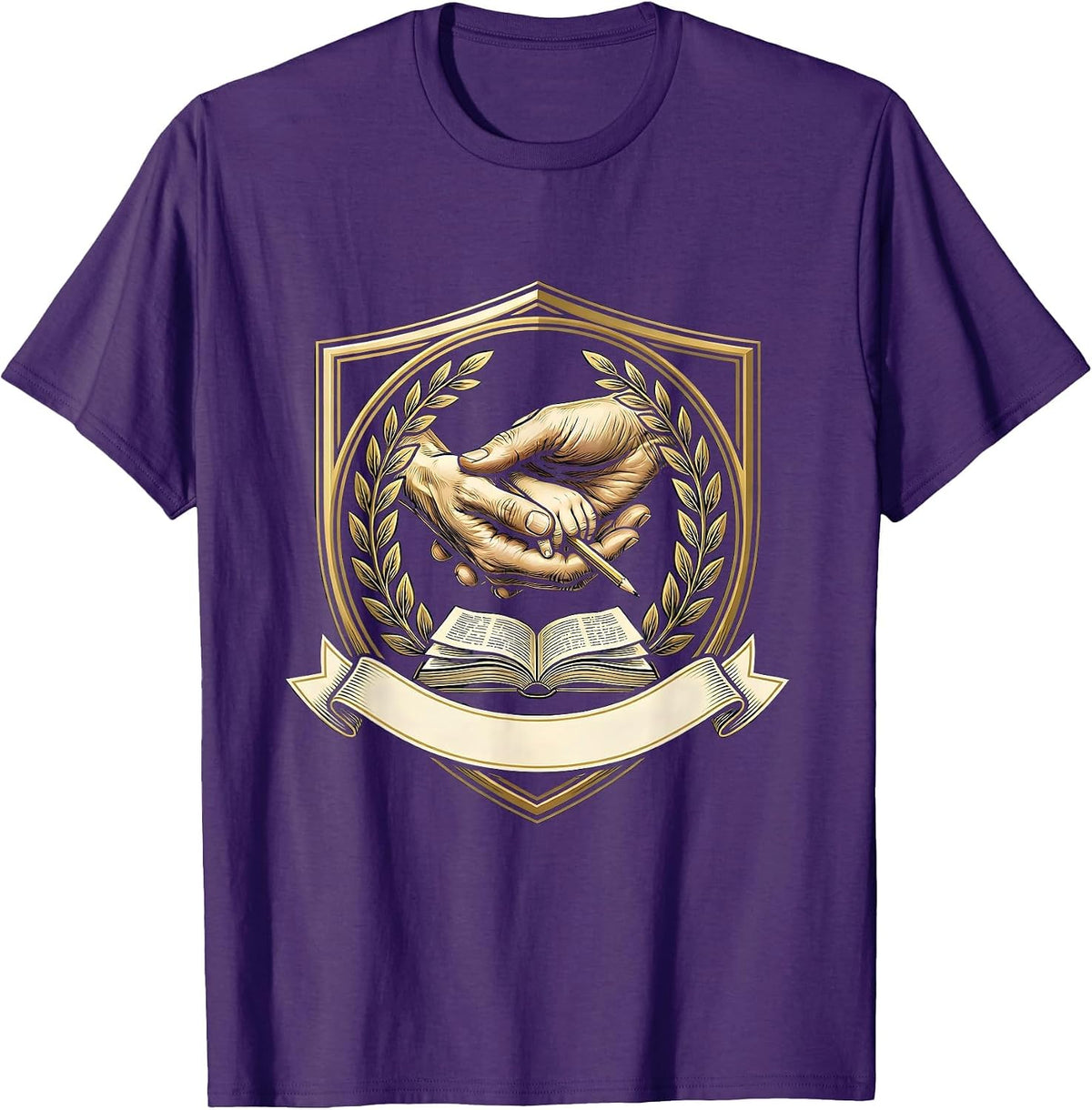 Men's Paraprofessional Teacher's Aide Guiding Child Writing T-Shirt - Purple