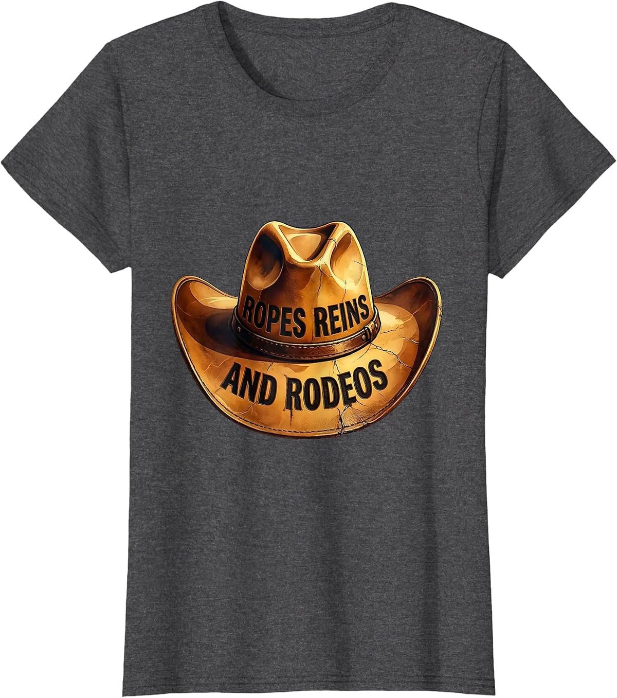 Women's Ropes Reins and Rodeos Cowgirl Design T-Shirt - Dark Heather Grey