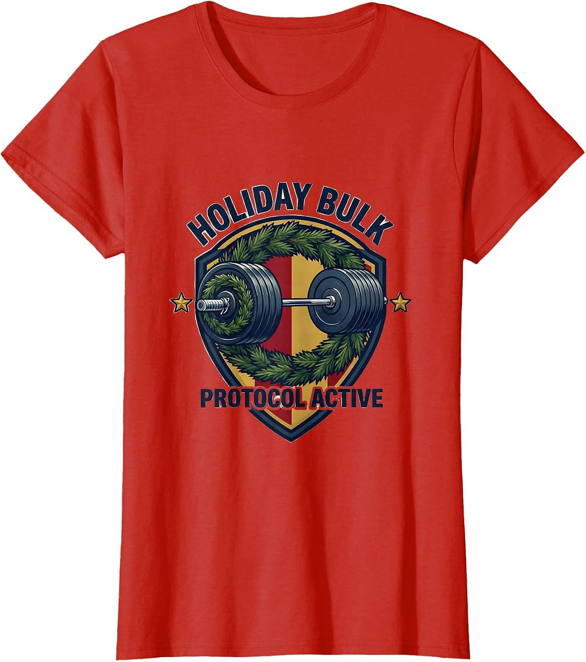 Holiday Bulk Protocol Active Funny Christmas Weightlifting T-Shirt - Red
