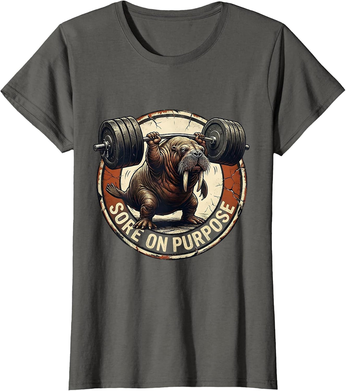 Women's Sore On Purpose Distressed Funny Gym Weightlifting Workout T-Shirt - Asphalt Grey