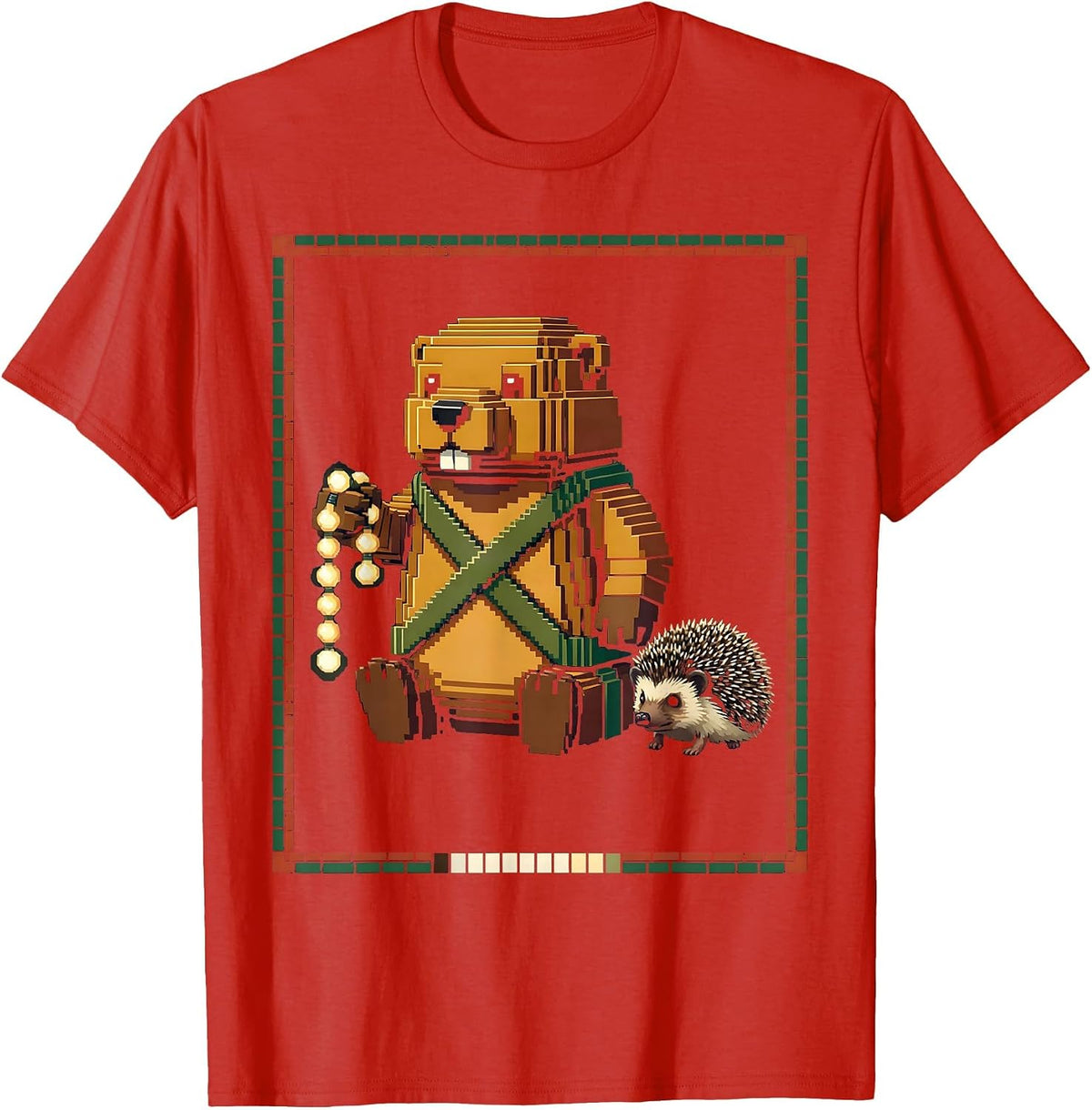 Men's Beaver Gift Box Pixel Art Funny Kids Meme T-Shirt - Red