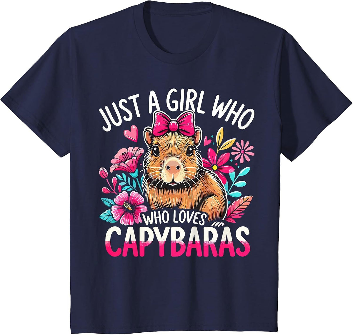 Just a Girl Who Loves Capybaras T-Shirt Tee for Girls Women Capybara Lover Gift - Navy Blue