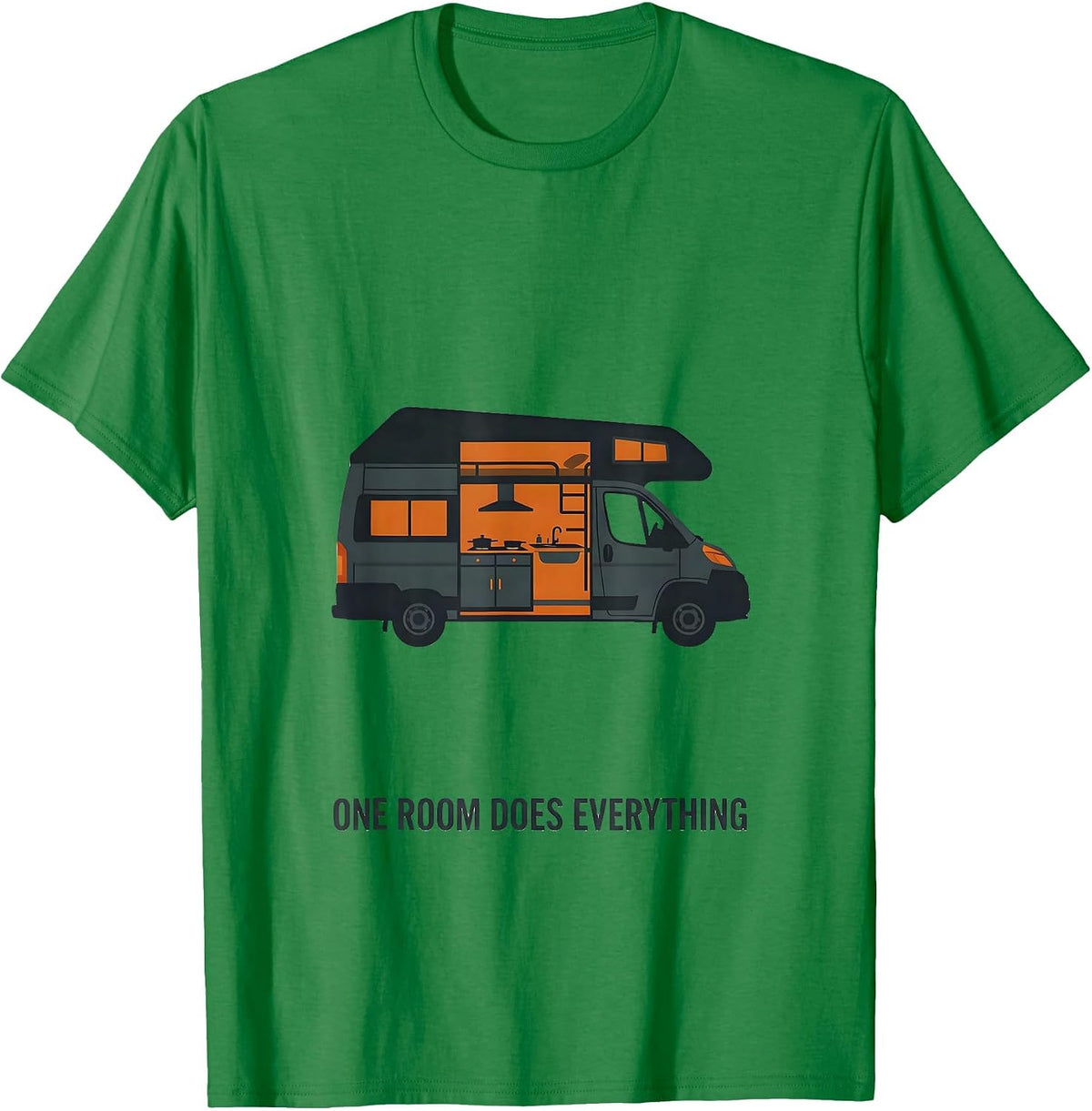 Men's One Room Does Everything Vintage Van Life Dwellers Road Trip T-Shirt - Kelly Green