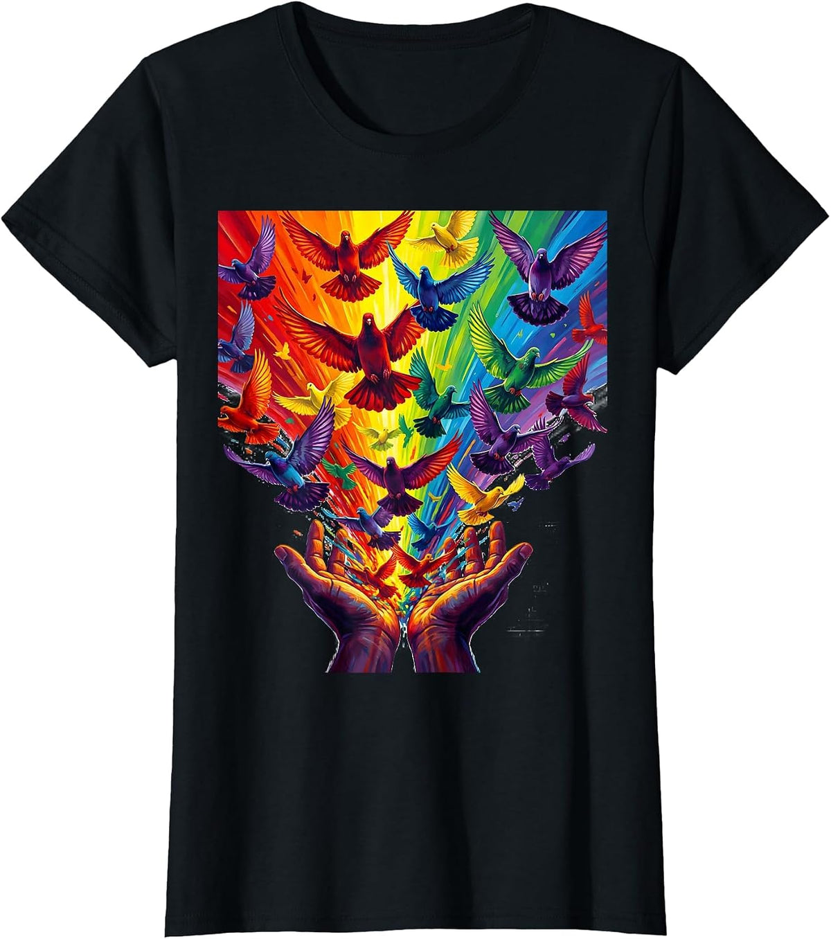 Pride Doves Spectrum Rainbow Release Illustration T-Shirt - Black