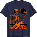 Skeleton Flipping Coins Over Burning Pile T-Shirt - Navy Blue