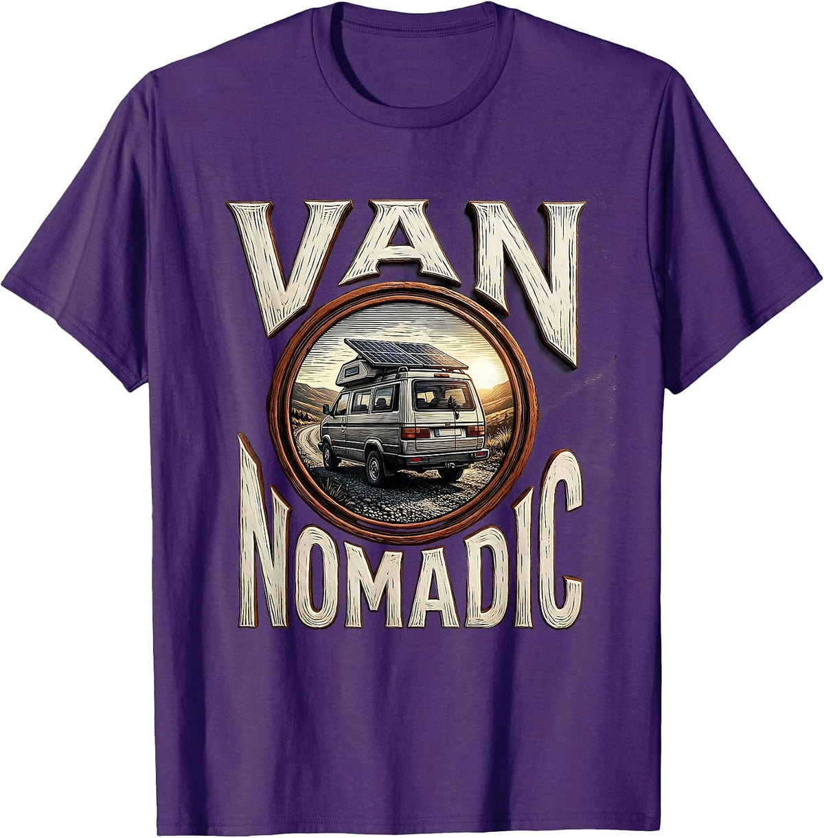 Van Nomadic Woodcut Engraving Campervan Van Life Enthusiast T-Shirt - Purple