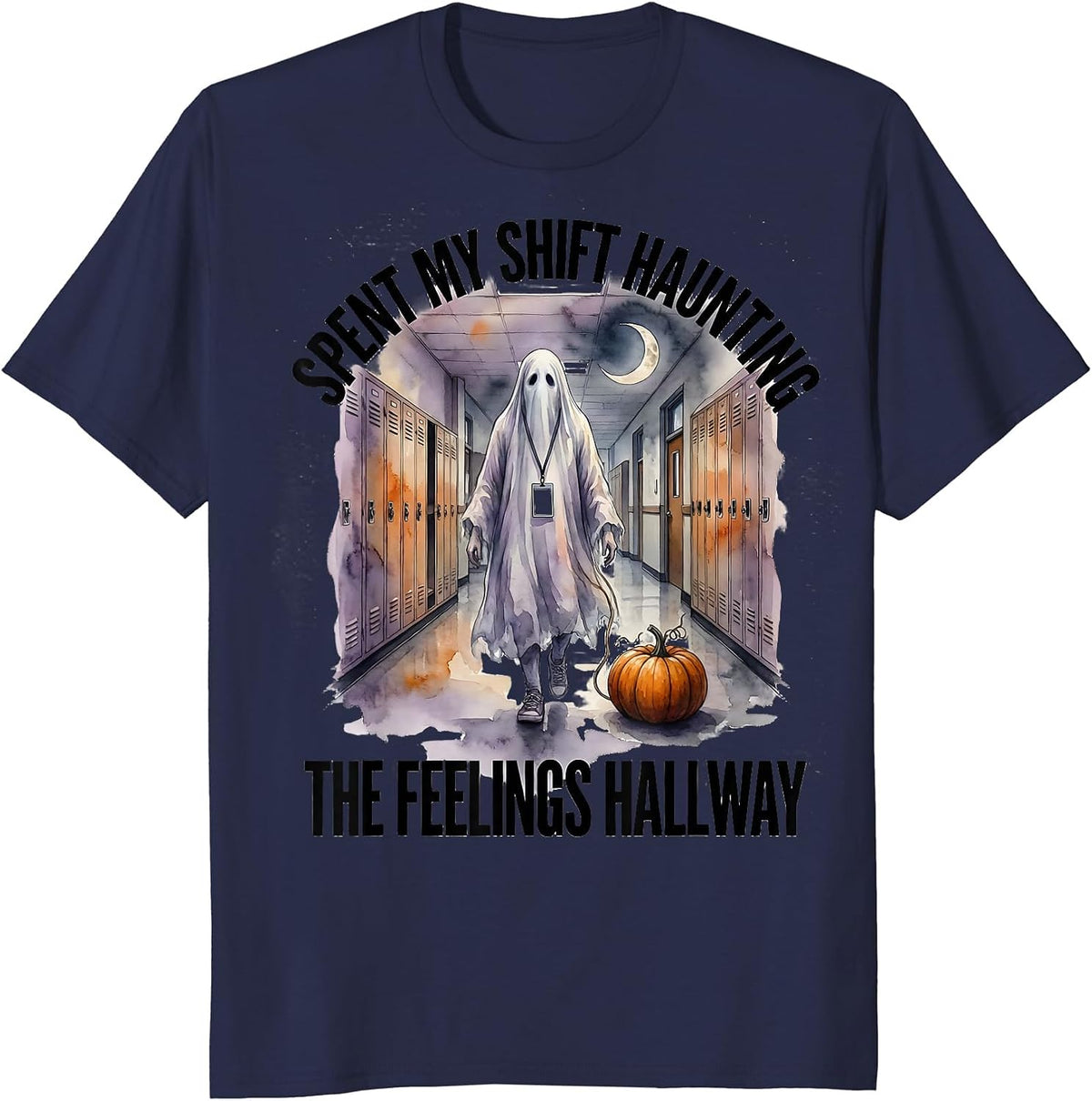 Men's Spent My Shift Haunting The Feelings Hallway Halloween T-Shirt - Navy Blue