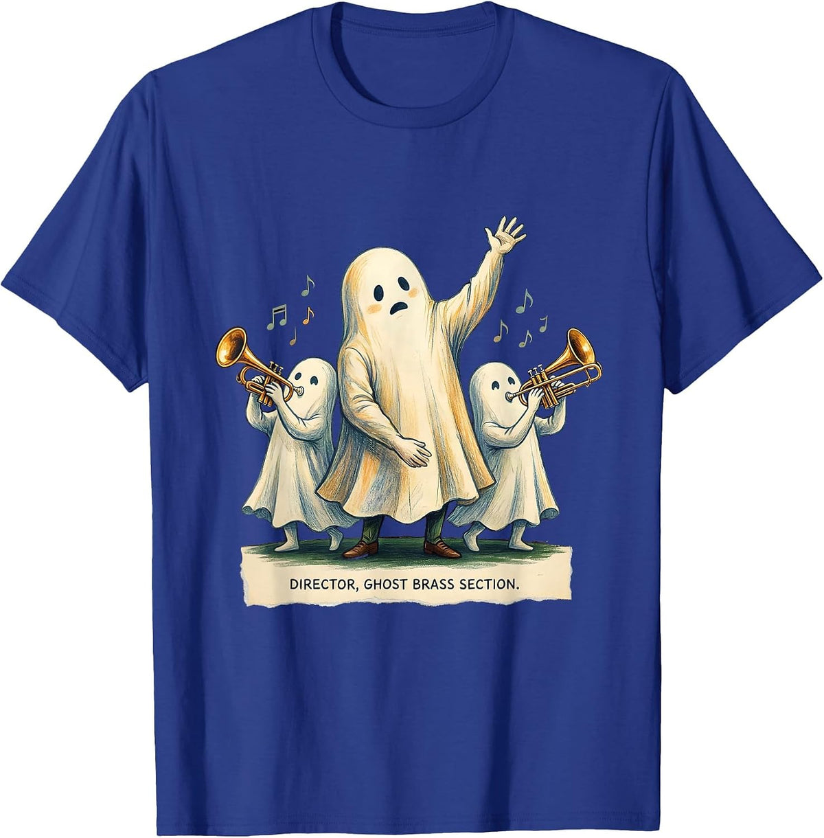Director Ghost Brass Section Whimsical Music Teacher T-Shirt - Royal Blue