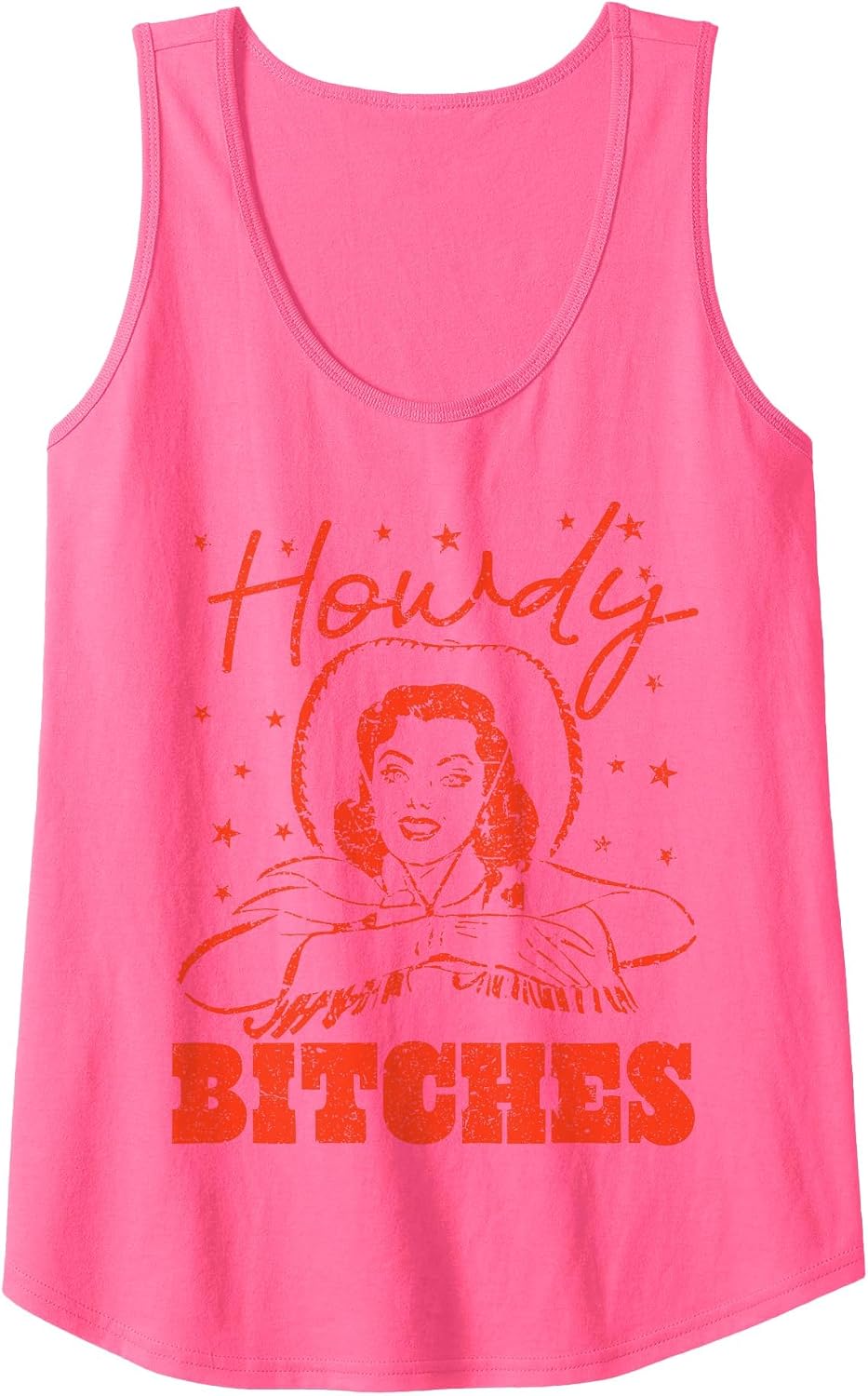 Vintage Howdy Bitches Rodeo Western Country Southern Cowgirl Tank Top - Neon Pink