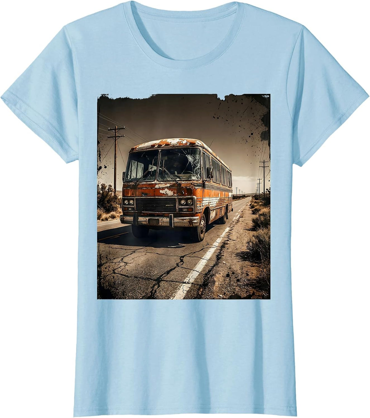 Women's Vintage Tour Van Open Highway Graphic Tee T-Shirt - Baby Blue