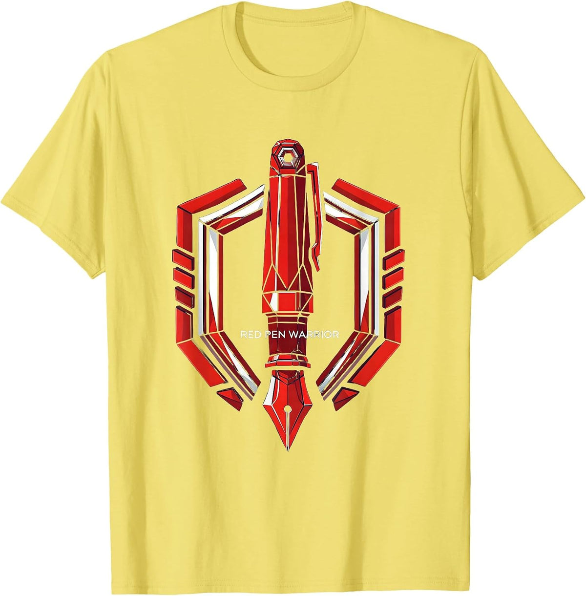 Men's Red Pen Warrior Teacher Graphic Design T-Shirt - Lemon Yellow