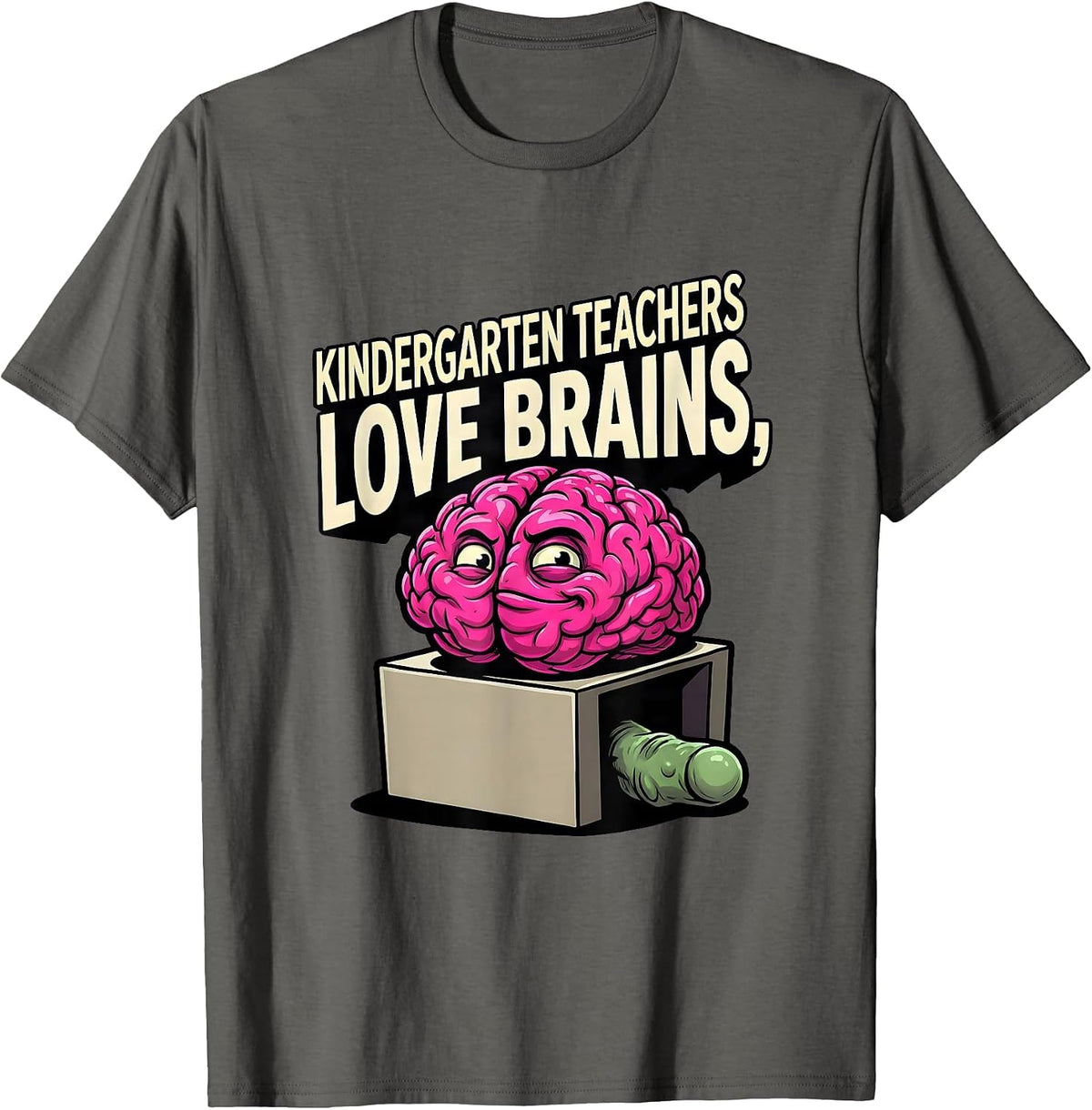 Kindergarten Teachers Love Brains Funny Zombie Halloween T-Shirt - Asphalt Grey
