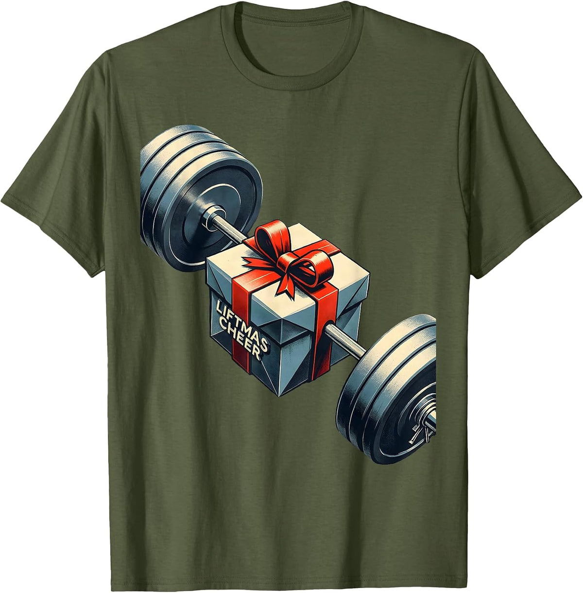 Liftmas Cheer Funny Christmas Gym Weightlifting Workout Gift T-Shirt - Olive Green