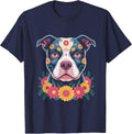 Pitbull Dog Sugar Skull Dia De Los Muertos Mexican T-Shirt - Navy Blue