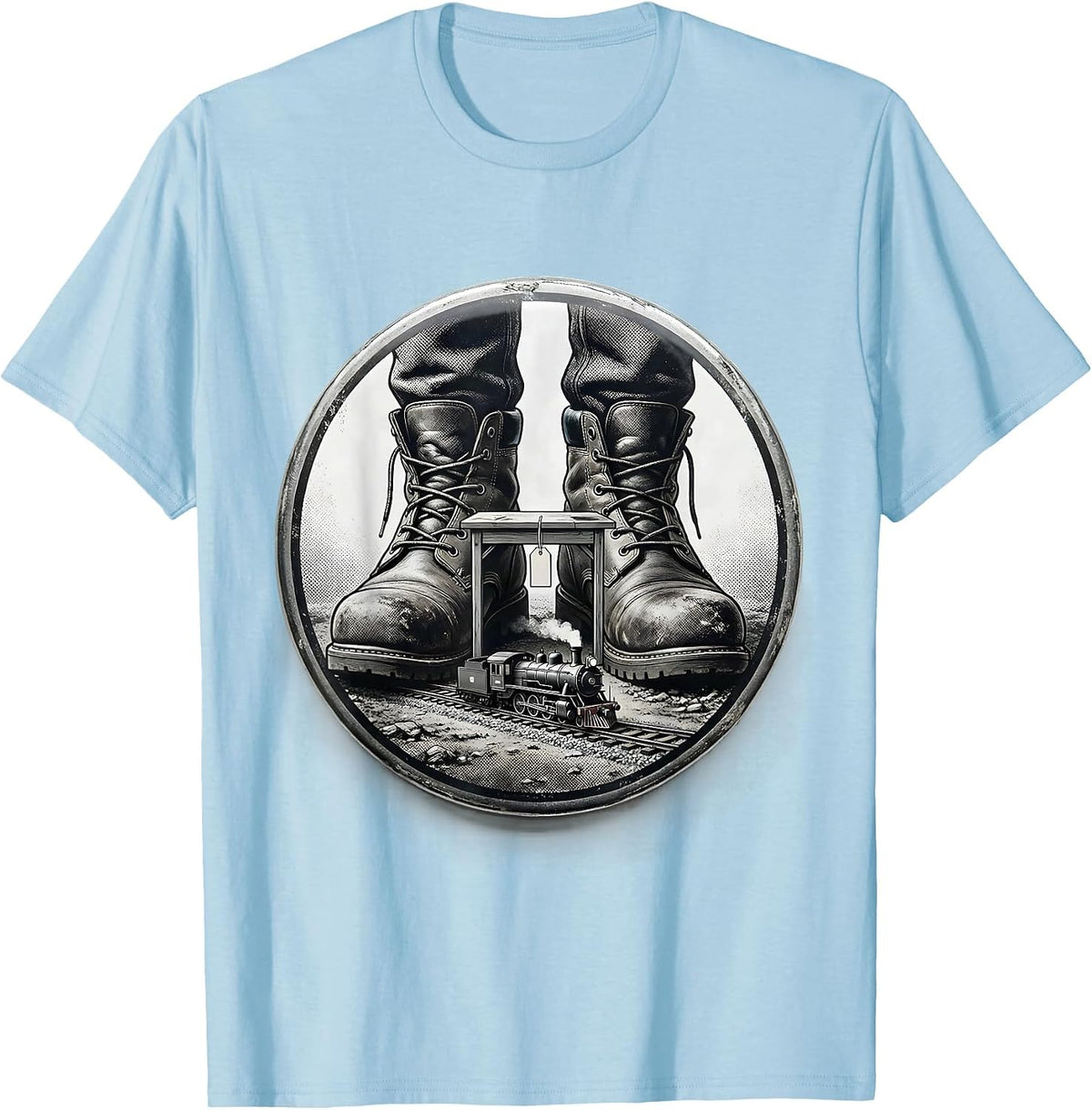 Men's Sealed Boot Train Hobbyist Model Railroad Locomotive Humor T-Shirt - Baby Blue