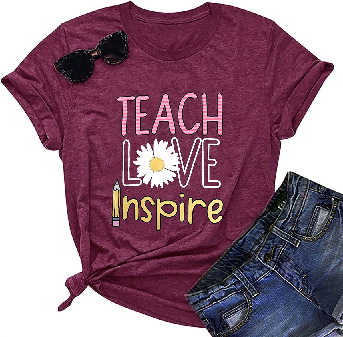 Women's T-Shirt Teaching Kindness Teacher Shirt Funny Short Sleeve Inspirational Graphic Tee Top - Purple Red