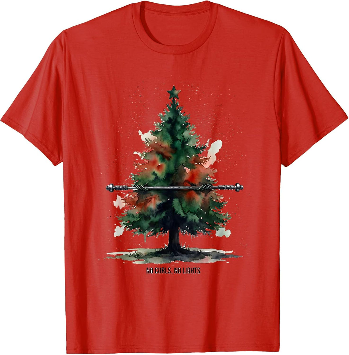 Men's No Curls No Lights Funny Gym Humor Christmas Workout T-Shirt - Red