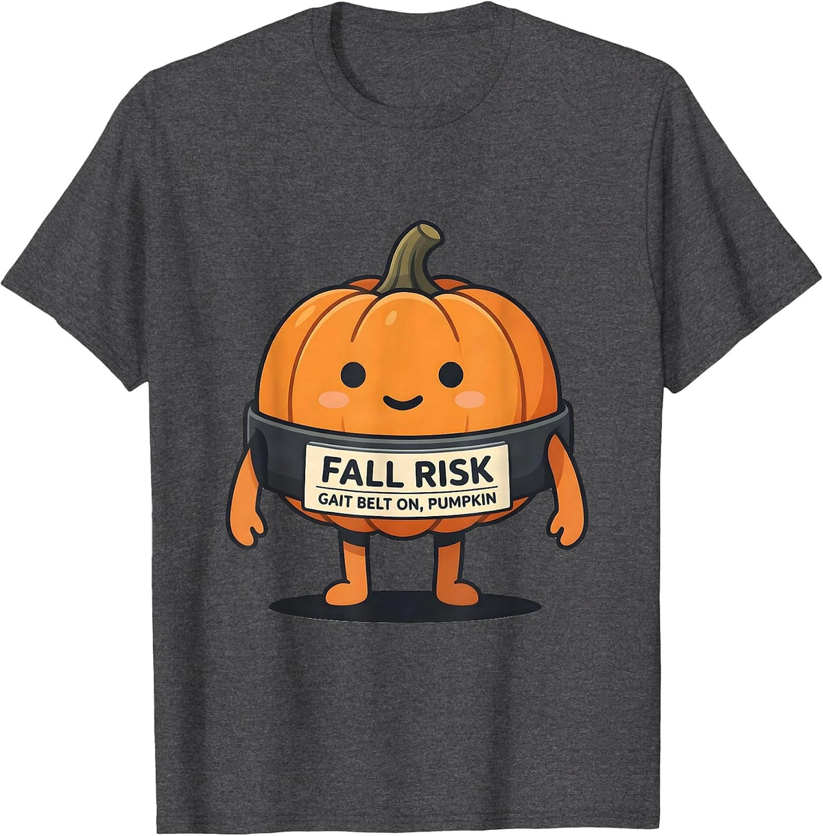 Men's Fall Risk Gait Belt On Pumpkin Funny Nurse Physical Therapy T-Shirt - Dark Heather Grey