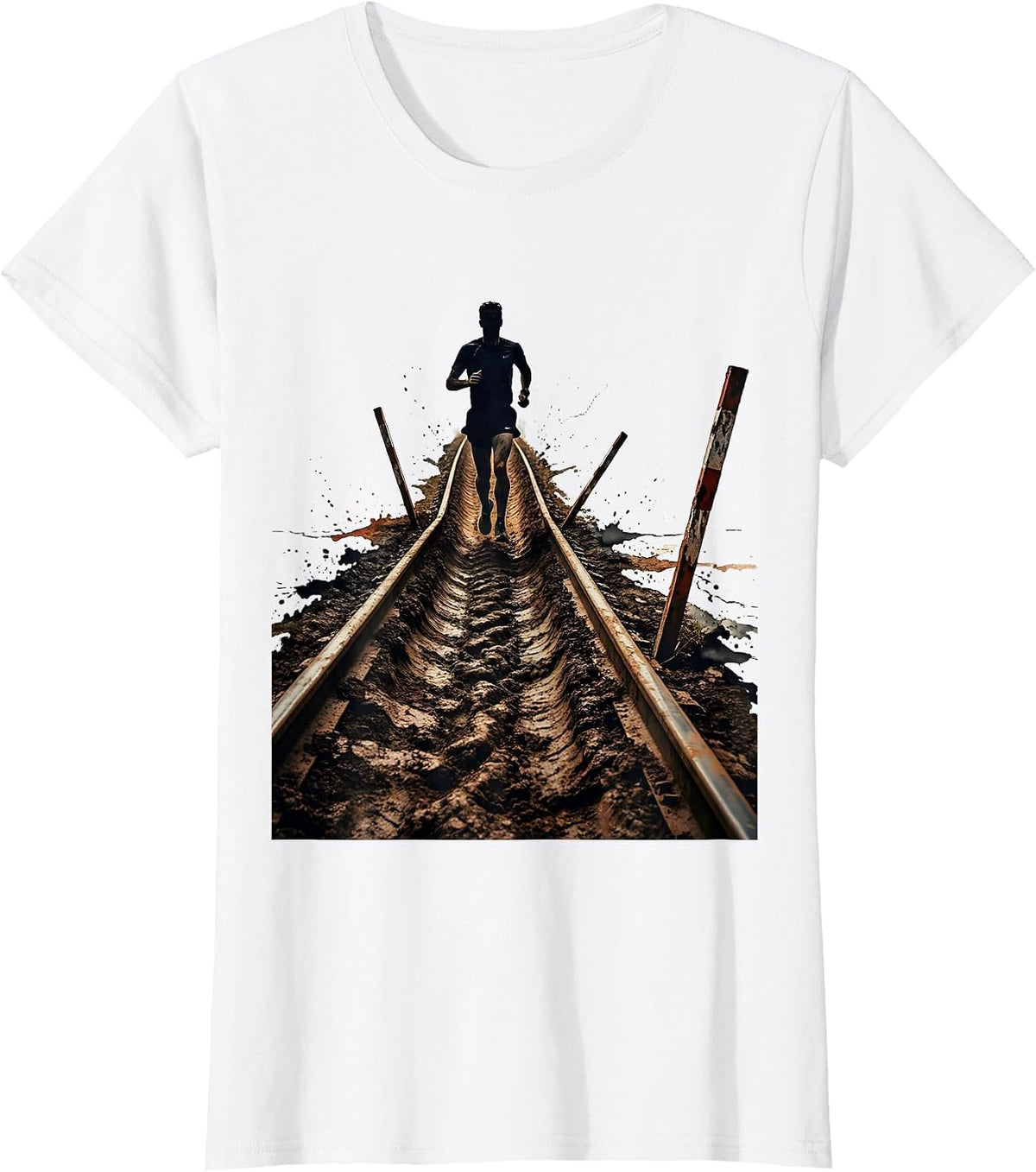 Women's Lone Runner Distressed Cross Country Running Humor T-Shirt - White