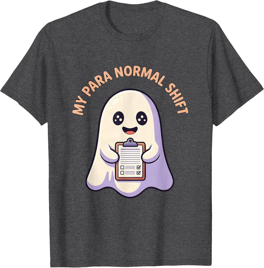Men's My Para Normal Shift Cute Kawaii Ghost Paraprofessional T-Shirt - Dark Heather Grey