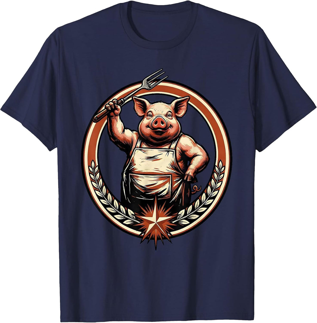 Men's Proud Pig BBQ Chef Barbecue Grill Master Graphic T-Shirt - Navy Blue