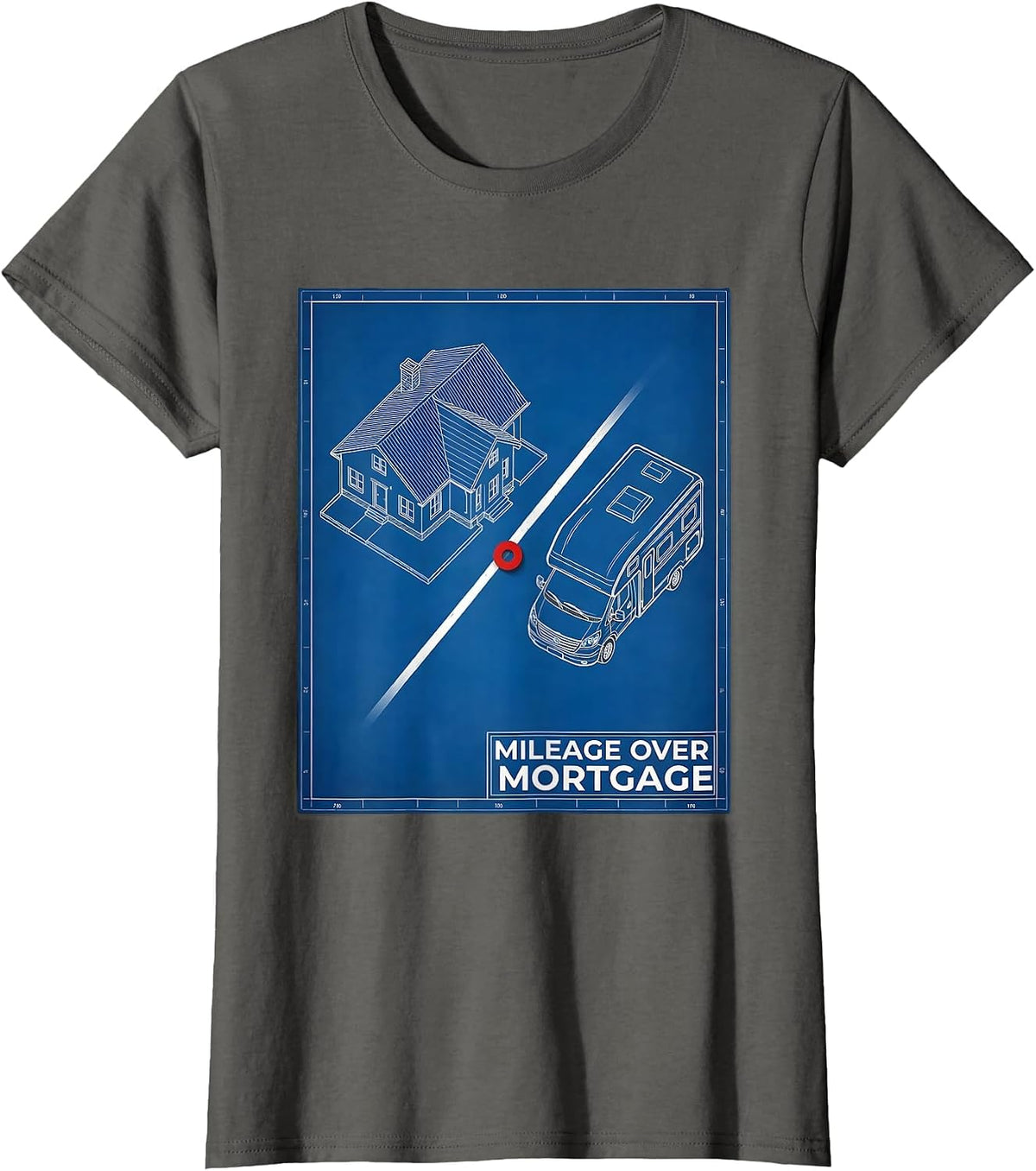 Women's Mileage Over Mortgage Vintage Van Life Retro Road Trip T-Shirt - Asphalt Grey