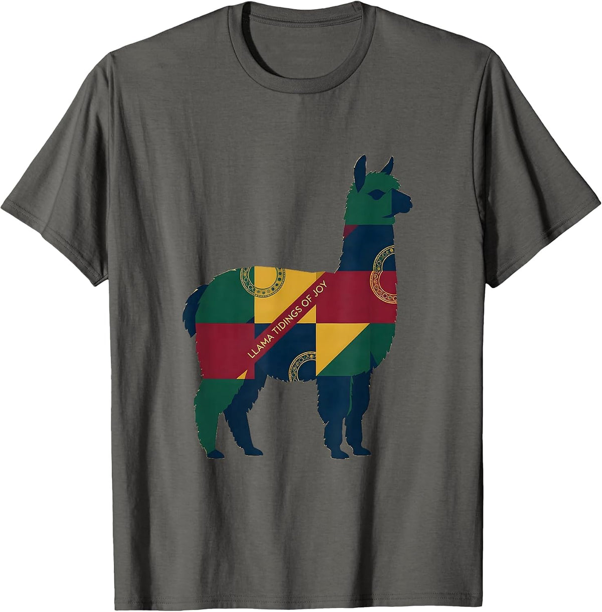 Llama Tidings Of Joy Funny Christmas Llama Lover Gift T-Shirt - Asphalt Grey