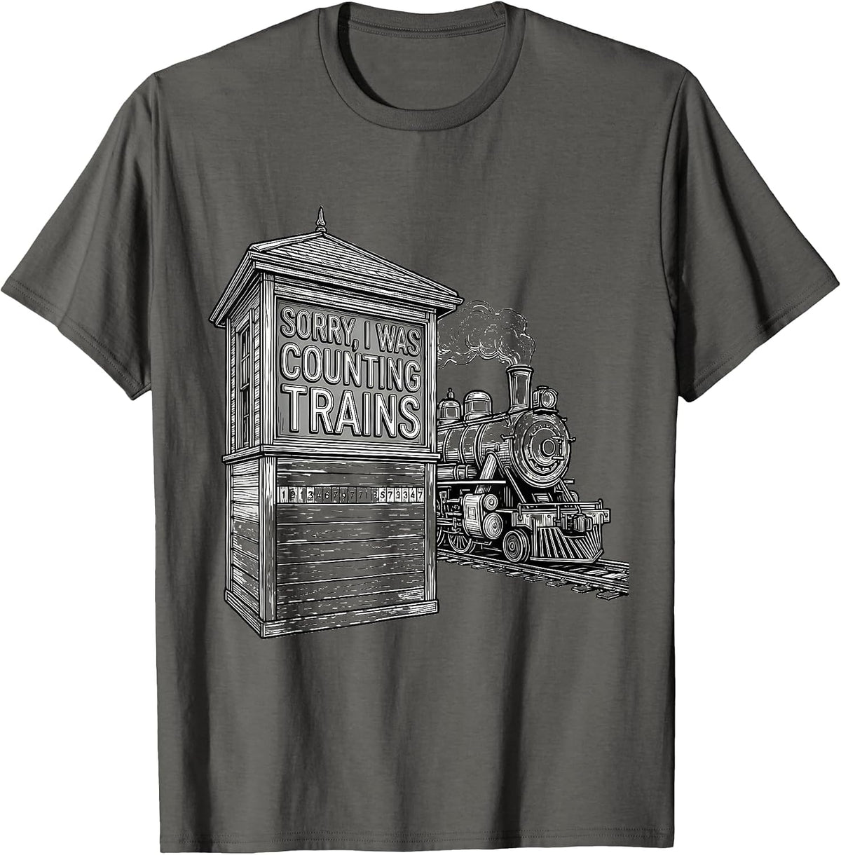 Men's Sorry, I Was Counting Trains Funny Train Enthusiast Hobbyist T-Shirt - Asphalt Grey