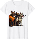 Women's Pit Bull Terrier Squad Pumpkin Vampire Mummy Halloween Dog T-Shirt - White