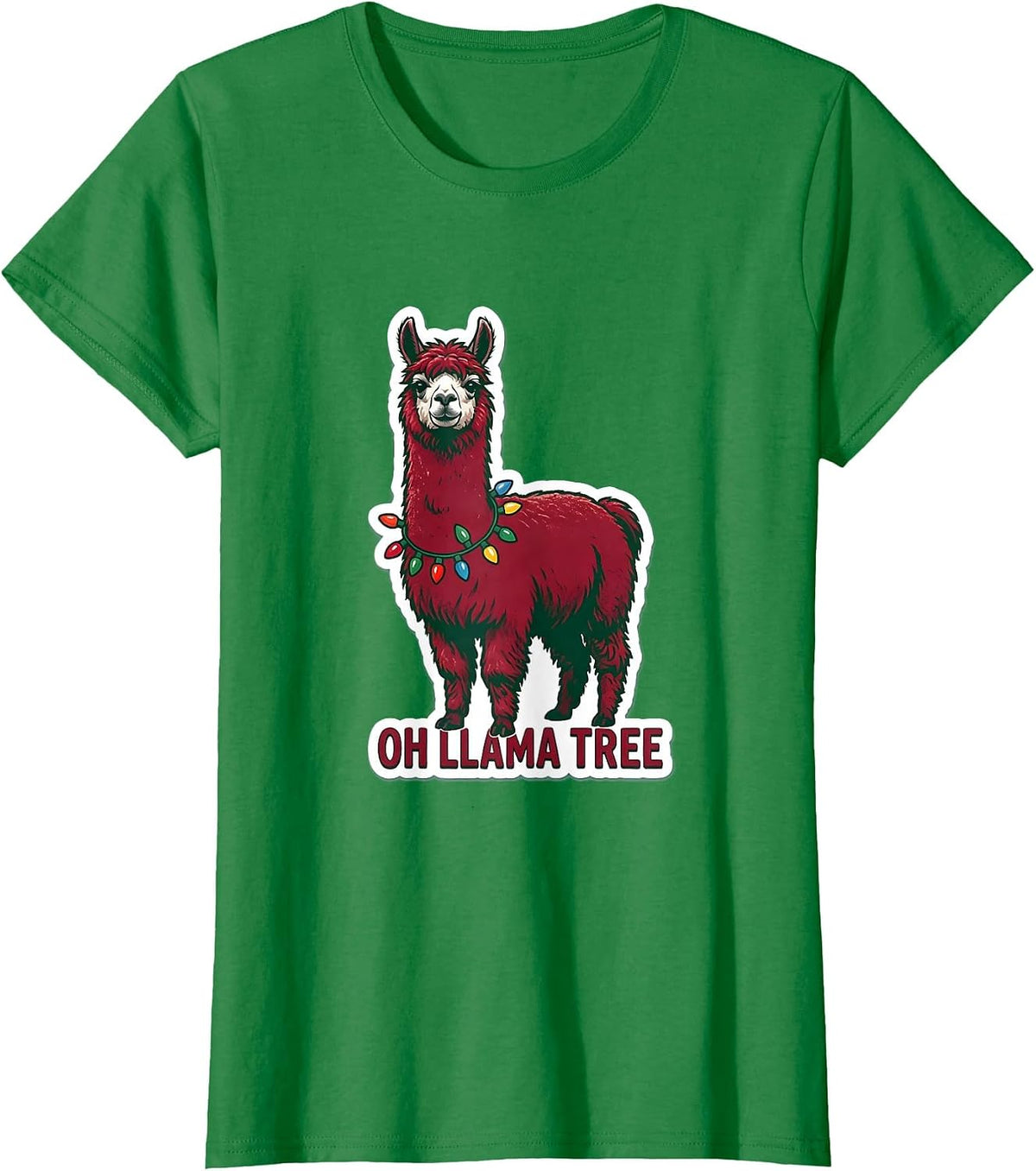 Women's Oh Llama Tree Funny Llama Christmas Animal Lover Gift T-Shirt - Kelly Green
