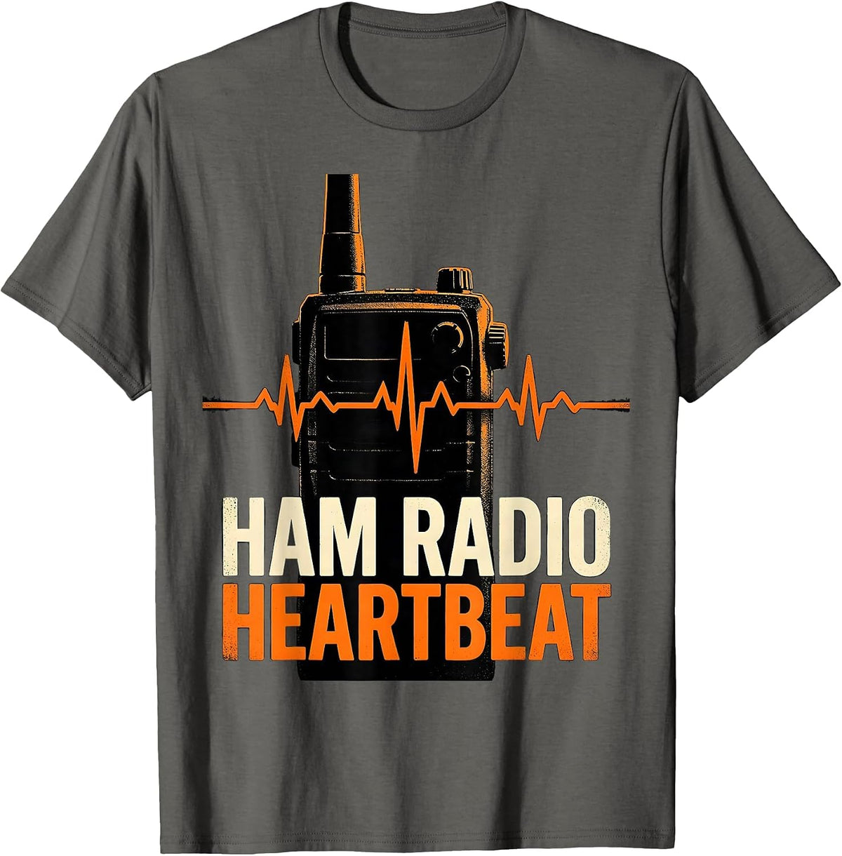 Ham Radio Heartbeat Stencil Graphic Radio Enthusiast Hobby T-Shirt - Asphalt Grey