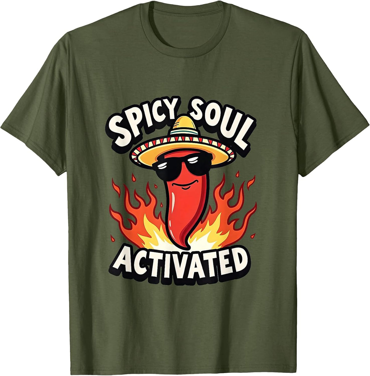 Spicy Soul Activated Cinco De Mayo Design T-Shirt - Olive Green