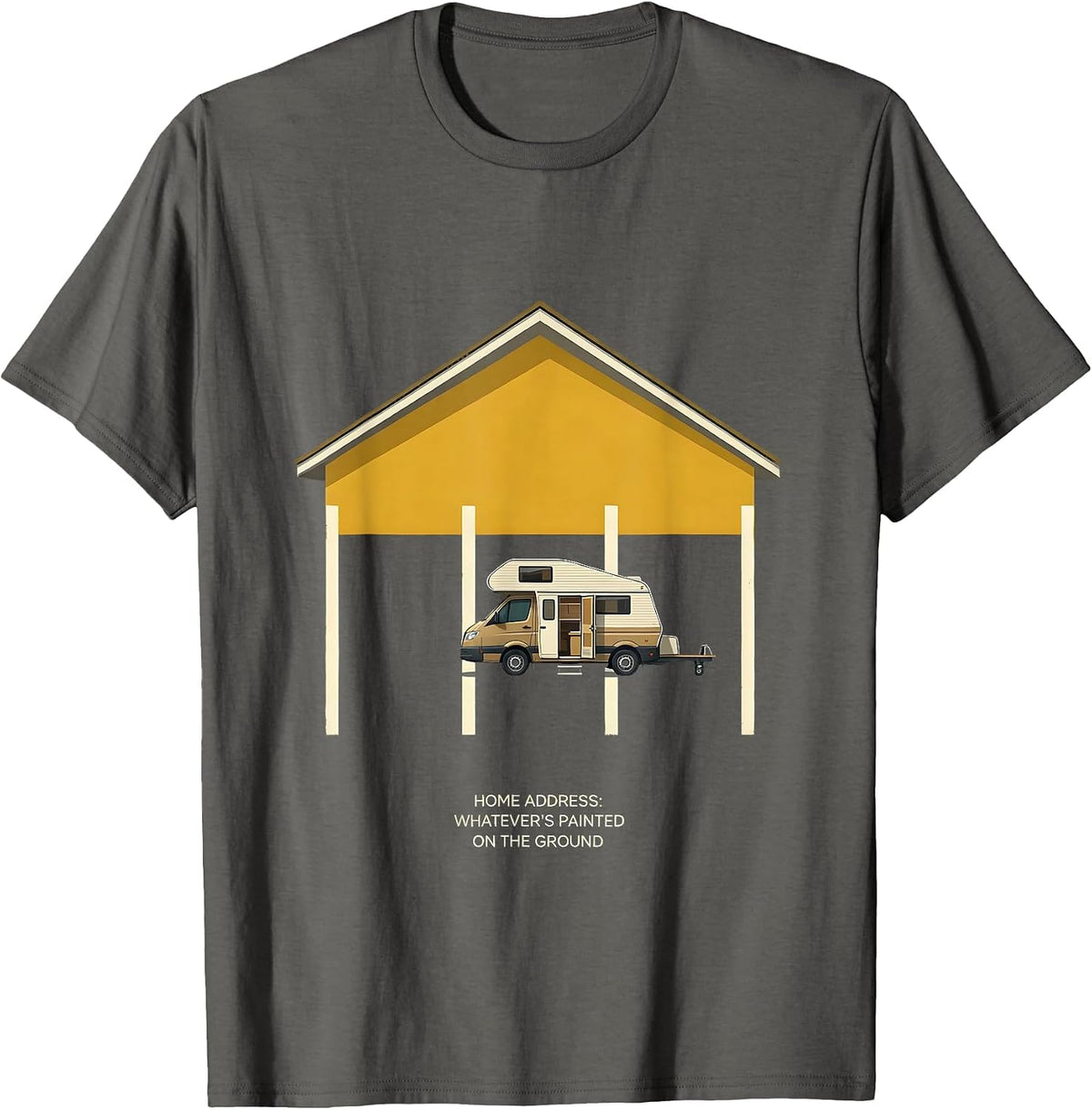Home Address Whatever's Painted On The Ground Retro Van Life T-Shirt - Asphalt Grey