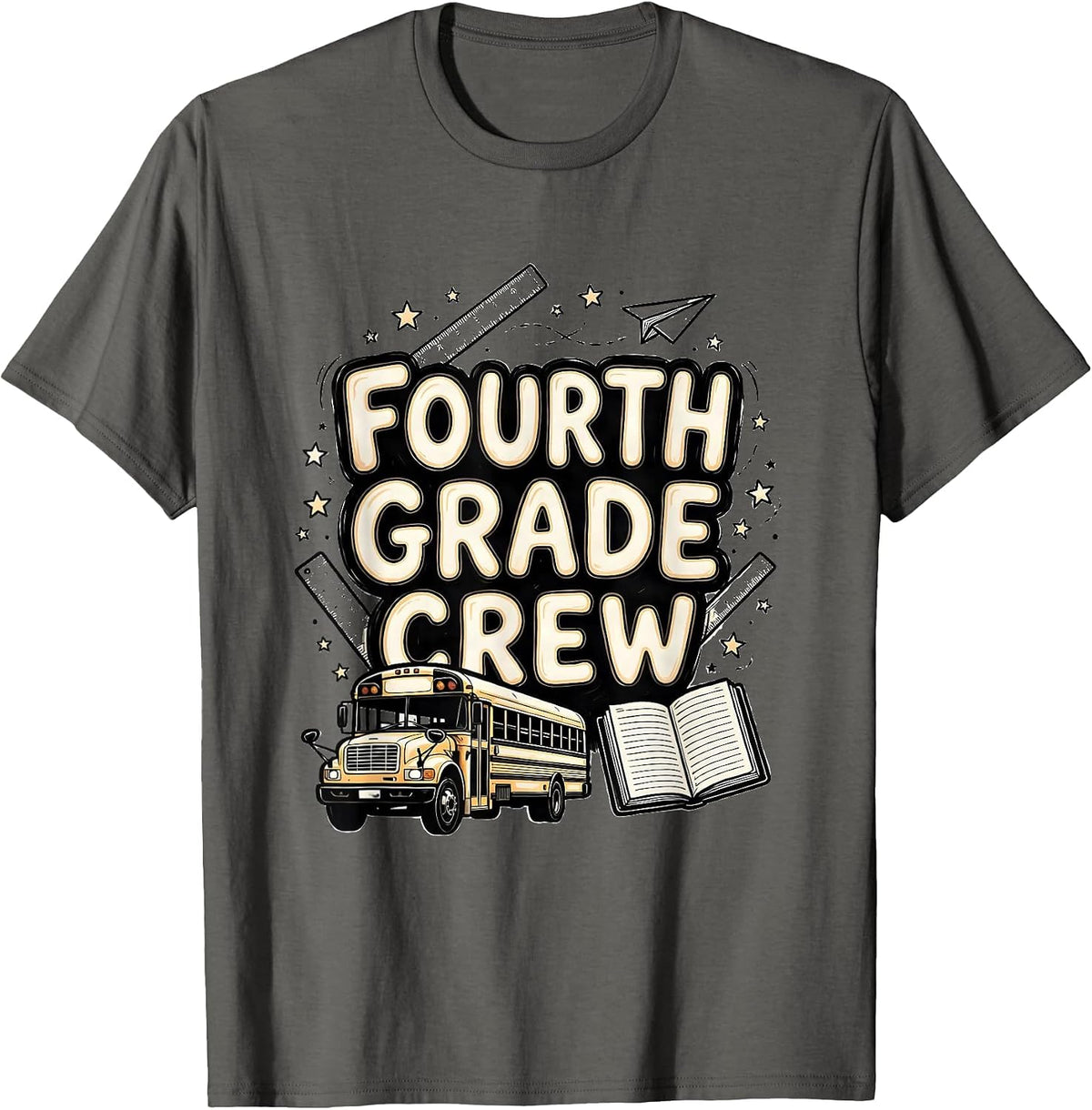 Fourth Grade Crew Line Art Back To School Teacher Student T-Shirt - Asphalt Grey
