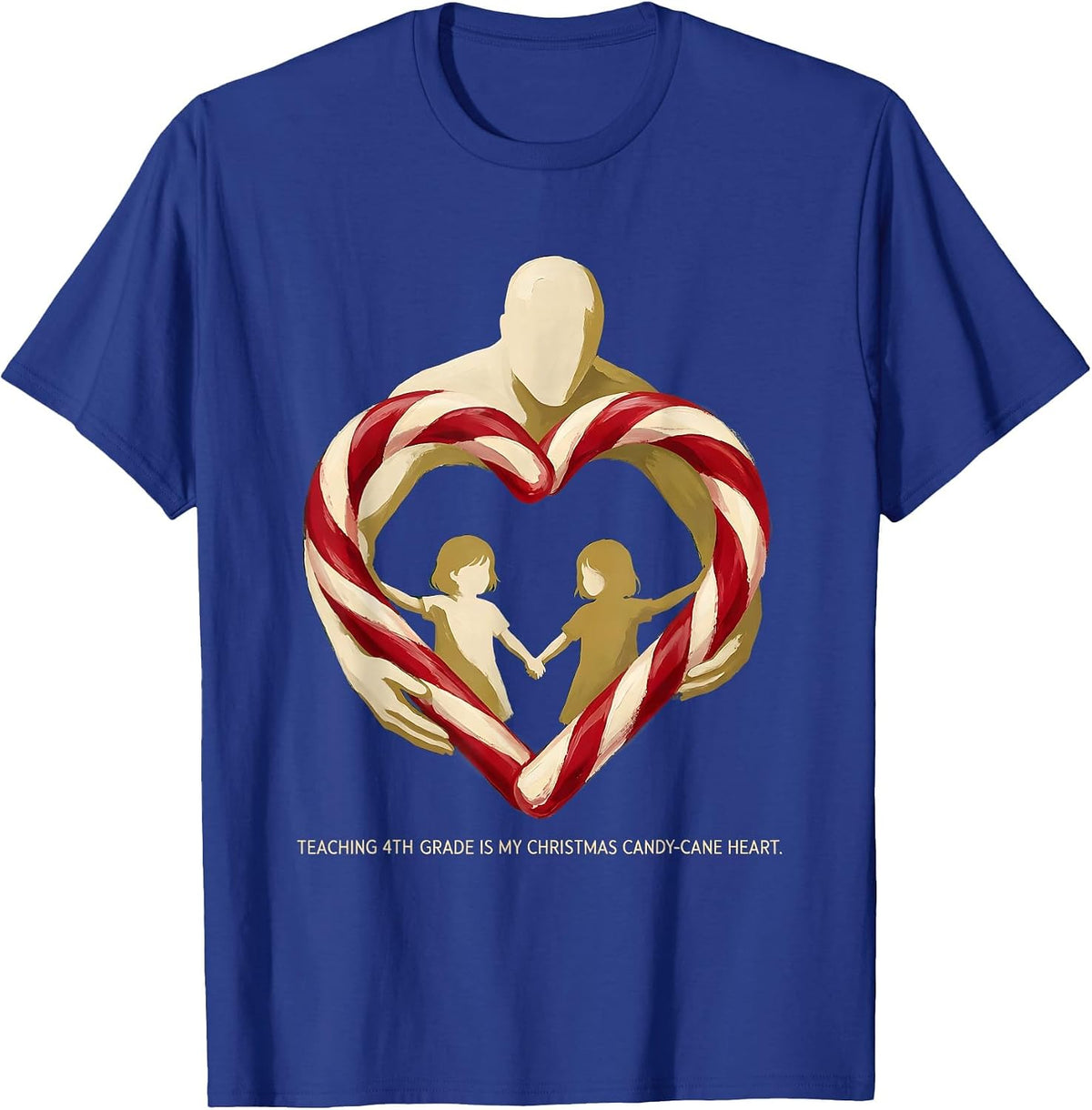 Teaching 4th Grade Is My Christmas Candy-Cane Heart Teacher T-Shirt - Royal Blue